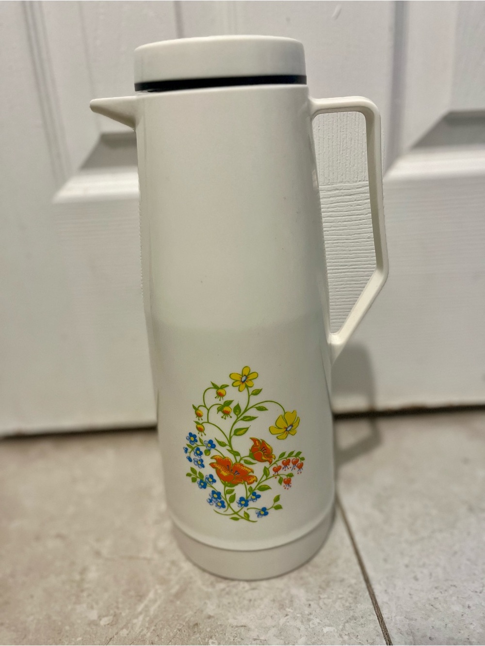 Vintage Thermos Carafe 1L Floral 1970 Model 90Q King-Seeley Mid-Century